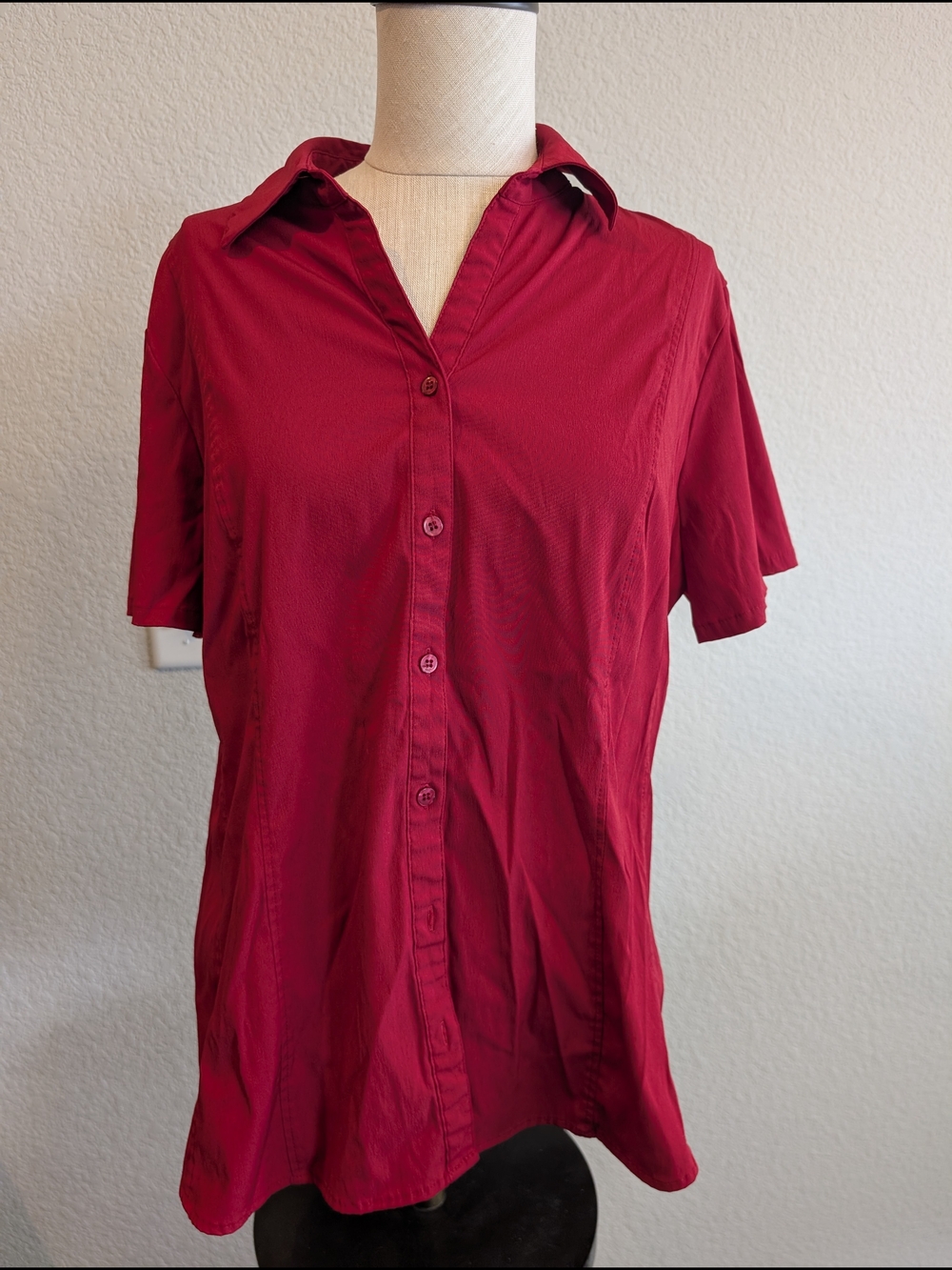 croft & barrow Sz XL Red Short Sleeve Button Down Shirt Office
